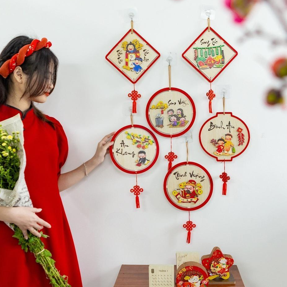 Bảng Gỗ Viền Nhung Decor Trang Trí Tết Nguyên Đán 2024