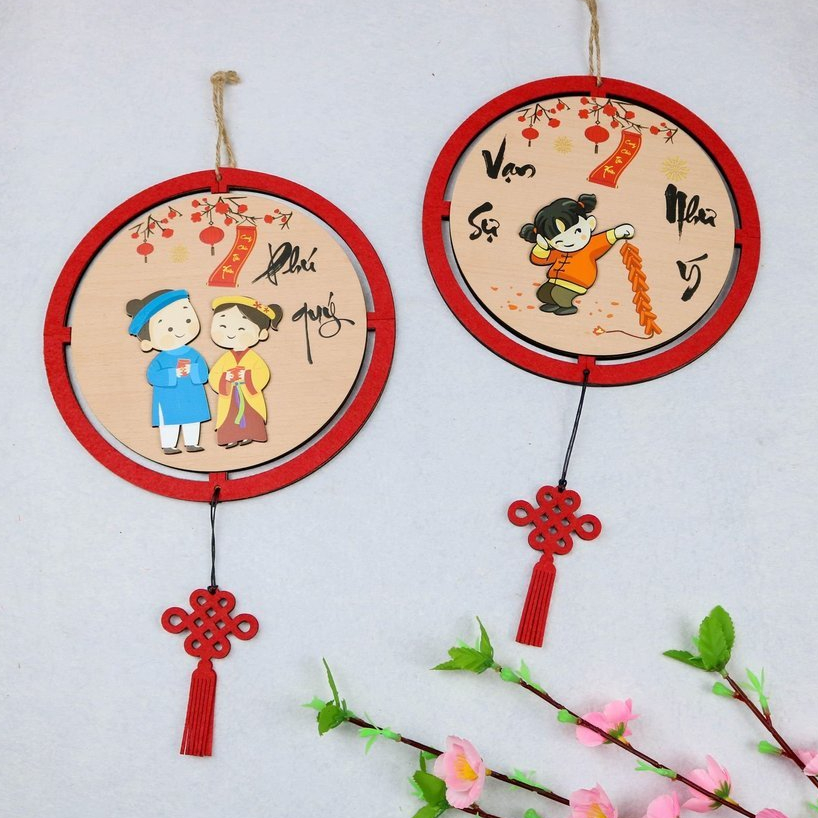 Bảng Gỗ Viền Nhung Decor Trang Trí Tết Nguyên Đán 2024