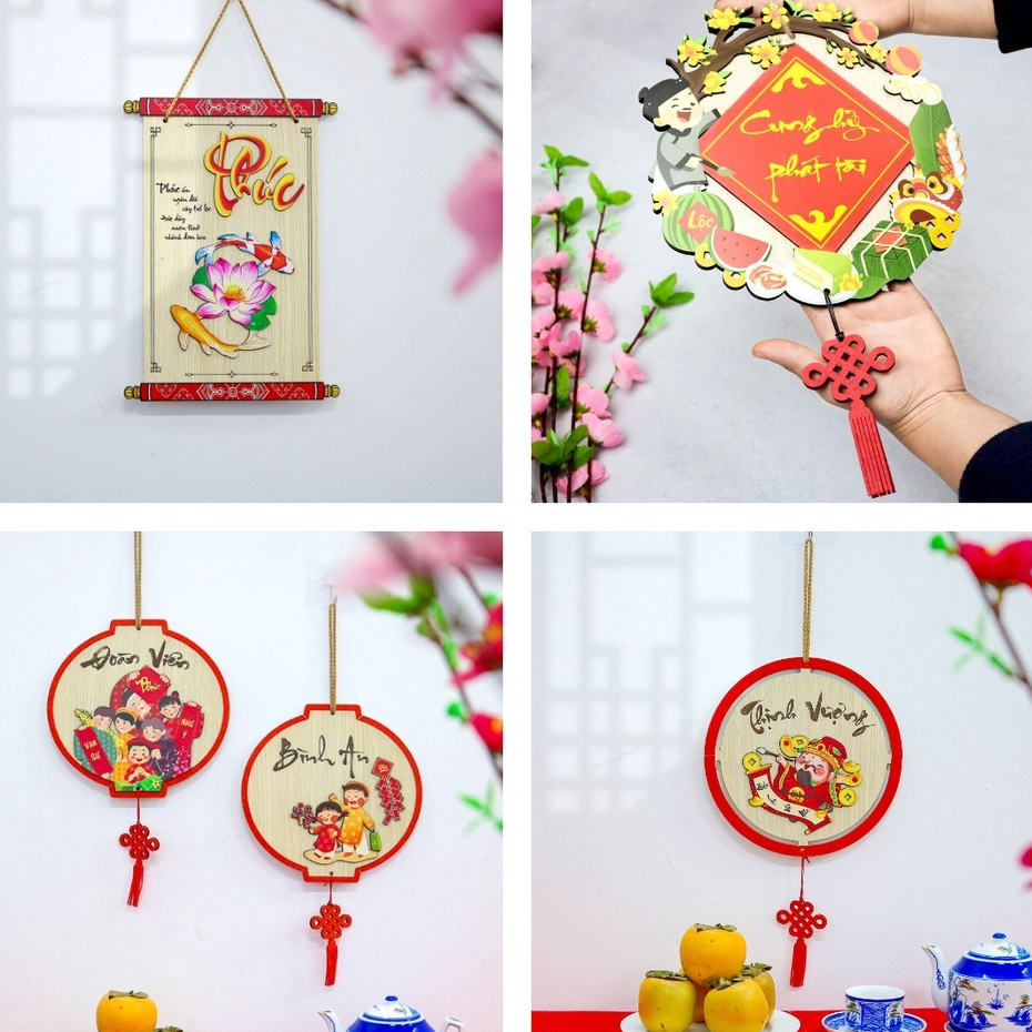 Bảng Gỗ Viền Nhung Decor Trang Trí Tết Nguyên Đán 2024