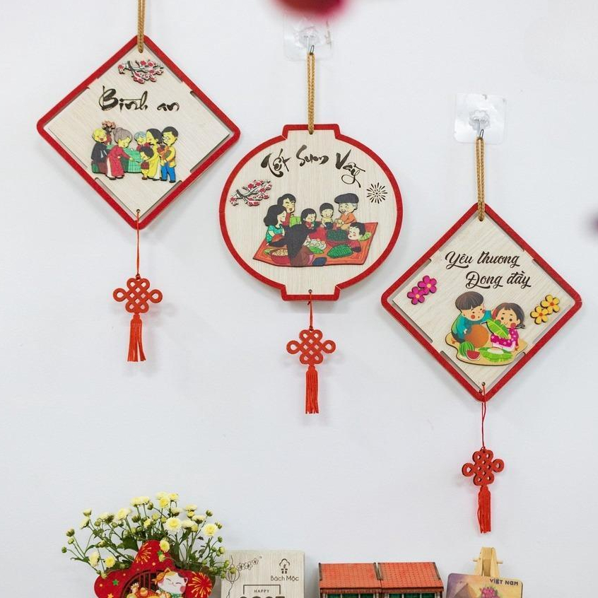 Bảng Gỗ Viền Nhung Decor Trang Trí Tết Nguyên Đán 2024