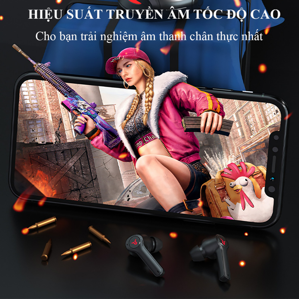 Tai nghe bluetooth gaming GM8, tai nghe không dây game pro 8 bluetooth 5.1 chống nước IPX5, nghe nhạc liên tục đến 6h