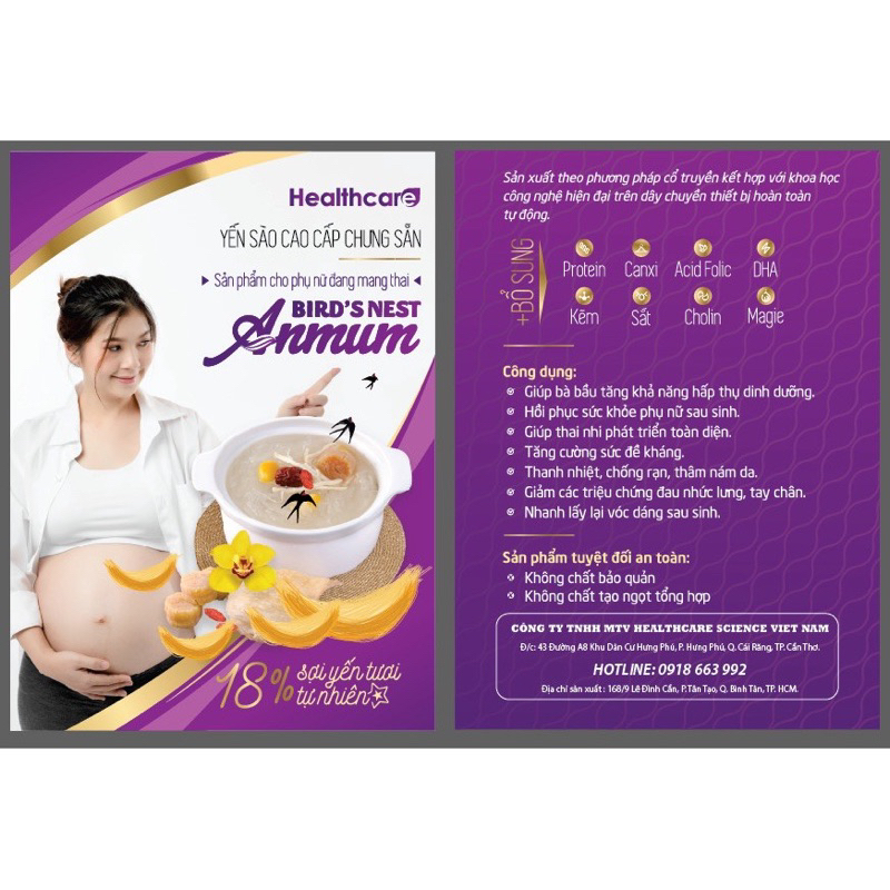 Yến sào dành cho bà bầu 18% yến tươi và Protein, Canxi, Axid Folic, DHA, Kẽm, Sắt, Cholin, Magie Anmum