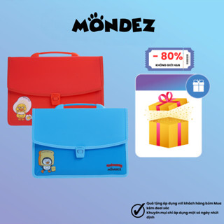  Cặp Nhựa Học Thêm 2 Ngăn MONDEZ Thiết Kế Dễ Thương BASIC Hai Màu Đỏ Xanh An Toàn Cho Bé M11004 