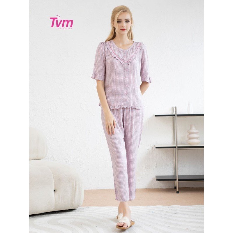 Bộ dài nữ tay lỡ B645 Tvm Luxury Homewear, chất liệu tole hàn