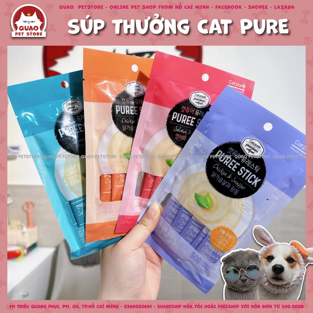 Súp thưởng Cat Pure Hàn Quốc, snack thưởng dinh dưỡng hấp dẫn cho mèo gói 5 thanh