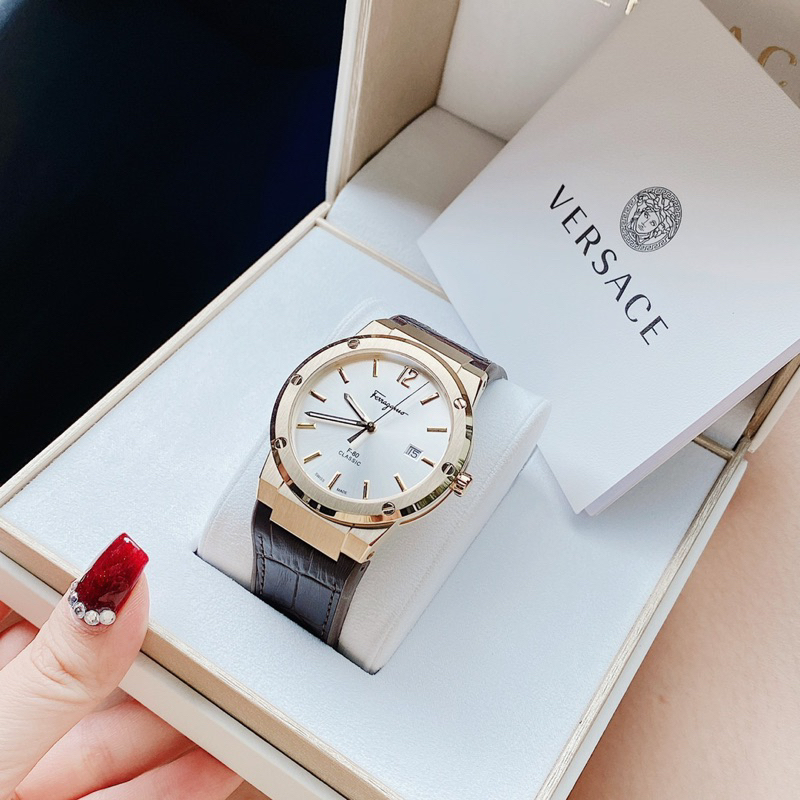 Đồng hồ nam Salvatore Ferragamo F80 classic dây cao su bọc da màu nâu cực hót