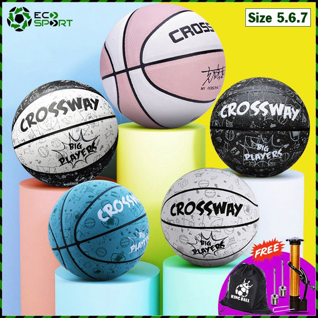 Quả Bóng Rổ Crossway Số 5 6 7, Banh Bóng Rổ Da Chính Hãng Đủ Size Trẻ Em Nam Nữ Thi Đấu Outdoor & Indoor ECO SPORT
