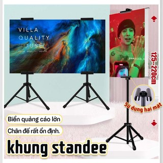 Chân standee Khung standee treo tranh chữ T hai mặt bằng sắt 3 chân 220cm khung standee