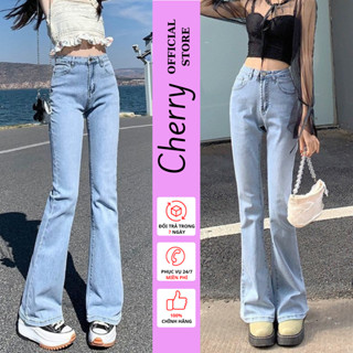  Quần jean nữ ống loe co giãn CHERRY cạp cao dáng suông rộng chất bò mịn dễ phối đồ T023 