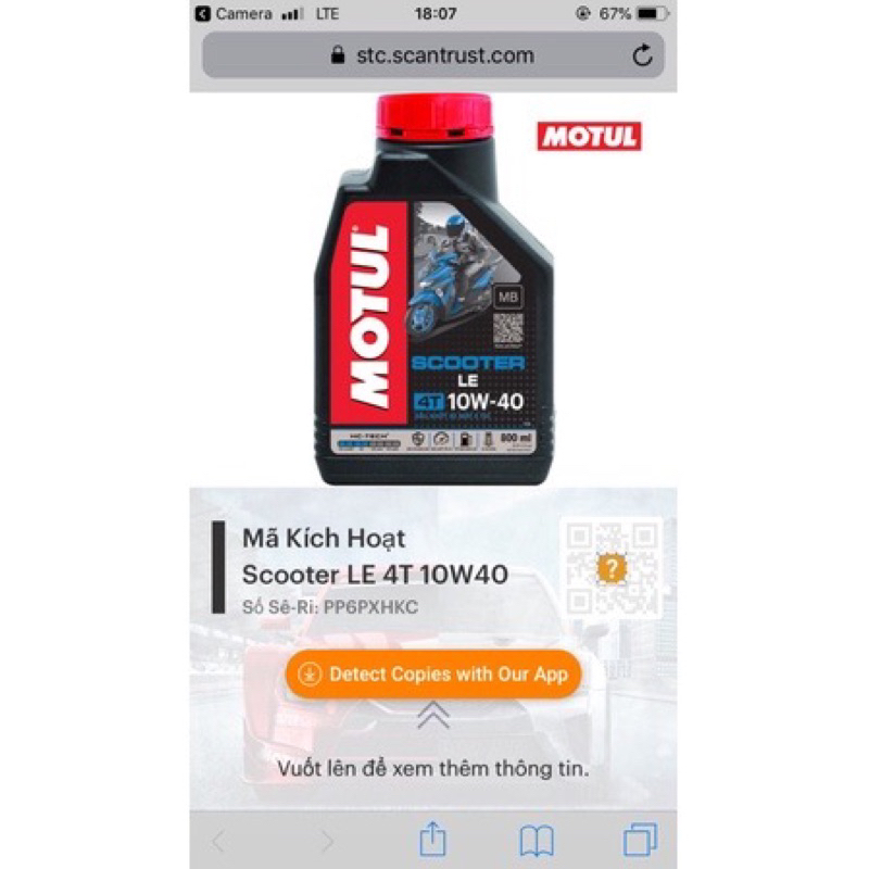 Dầu nhớt Motul 10w40 800ml chuyên dùng cho xe tay ga