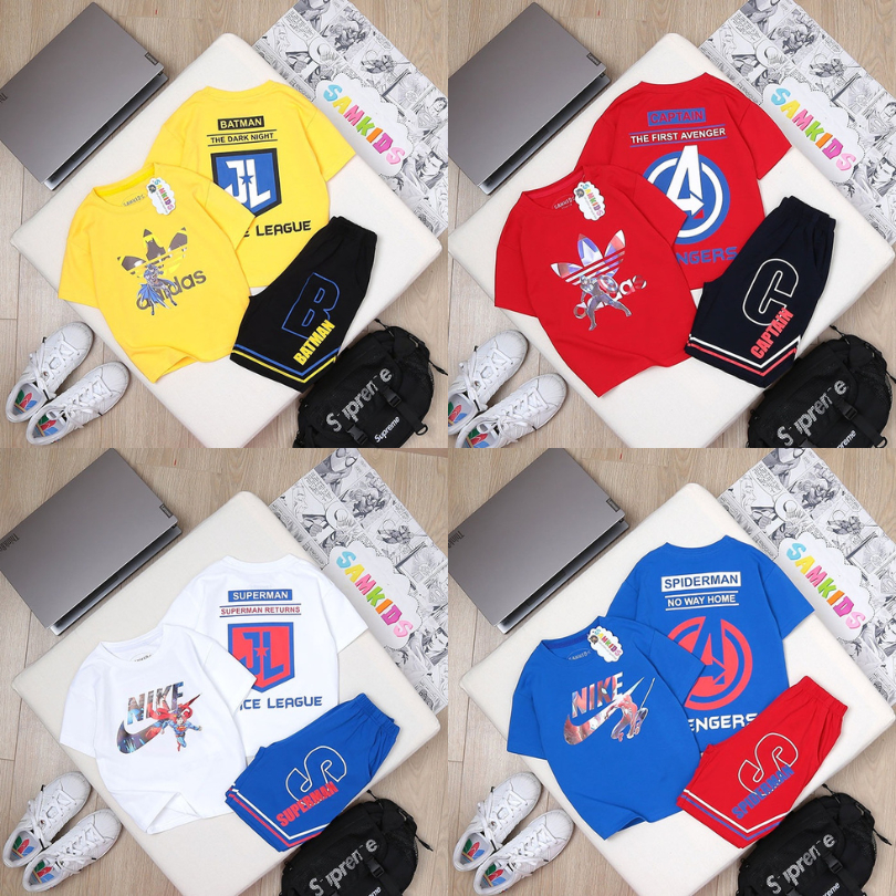 Quần áo trẻ em siêu nhân nhện, super men, bộ lửng phong cách thể thao năng động chất thun cotton mềm G3 mẫu mới về
