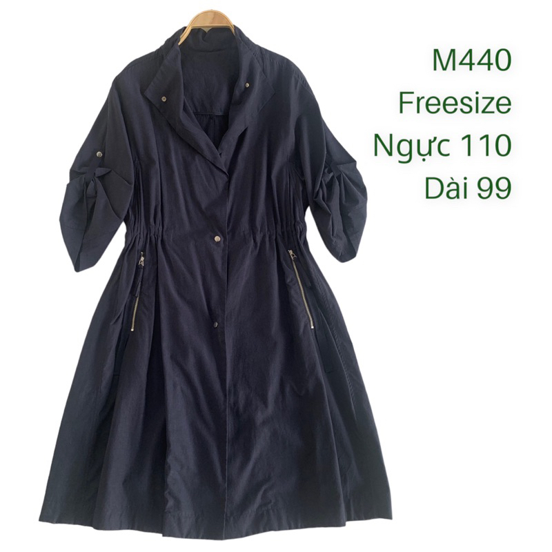 Áo khoác kiểu M440 dáng dài tay lửng nút bấm có dây rút eo 1 lớp 2hand Hàn si ảnh thật