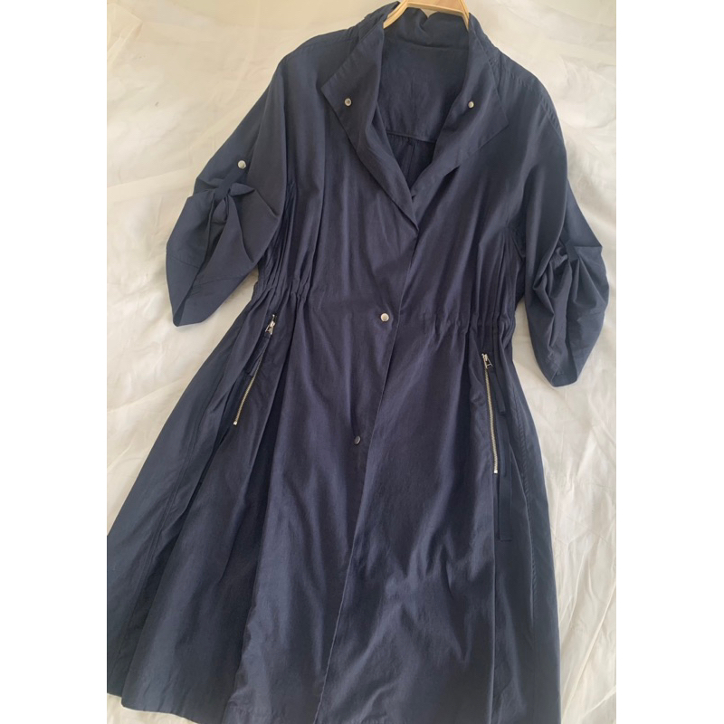 Áo khoác kiểu M440 dáng dài tay lửng nút bấm có dây rút eo 1 lớp 2hand Hàn si ảnh thật