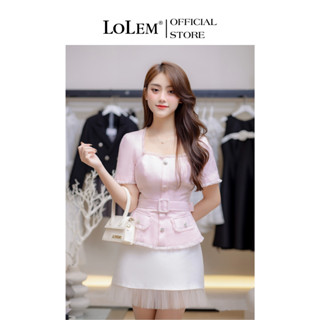 Áo peplum cổ vuông thiết kế LOLEM AK1397 kèm dây belt chất vải tuýp thô đứng form