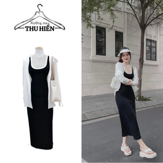 Đầm body 2 dây maxi họa tiết viền trắng nổi bật tôn dáng, váy 2 dây nữ chất vải bozip co dãn dễ phối đồ xuongmaythuhien
