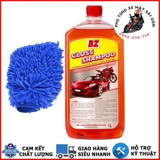 Nước rửa xe bz gloss shampoo 1l xà bông rửa xe bóng loáng đậm đặc cùng bao tay rửa xe 2 mặt