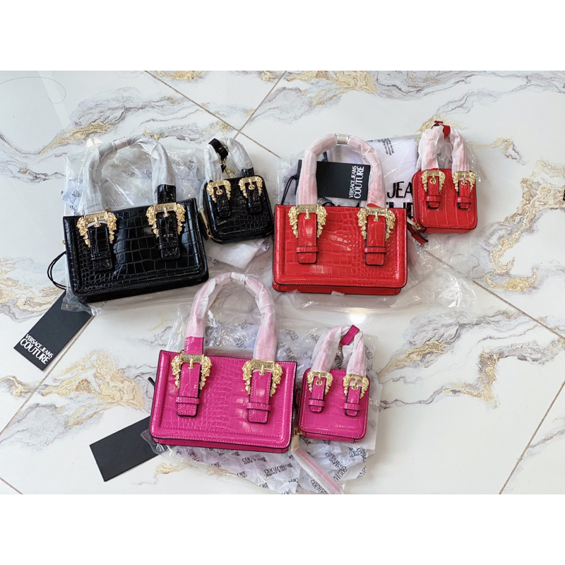 Túi xách tay Versace mini kèm charm, da crocs sang chảnh đi chơi đủ màu mới 100%