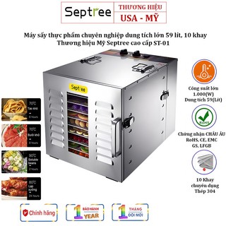 Máy sấy thực phẩm 10 khay septree st-01 thương hiệu mỹ 59 lít, công suất 1000w - hàng nhập khẩu