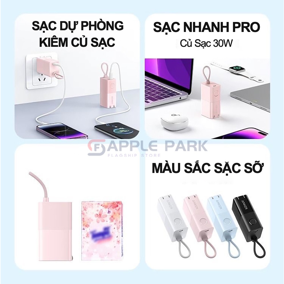 Sạc dự phòng kiêm củ sạc 2 in 1 Anker A1634 PD 30W 5000mAh,Cho Laptop 15 Pro Max 14 Pro 13 12 11 XS 8P,Bảo Hành 12T
