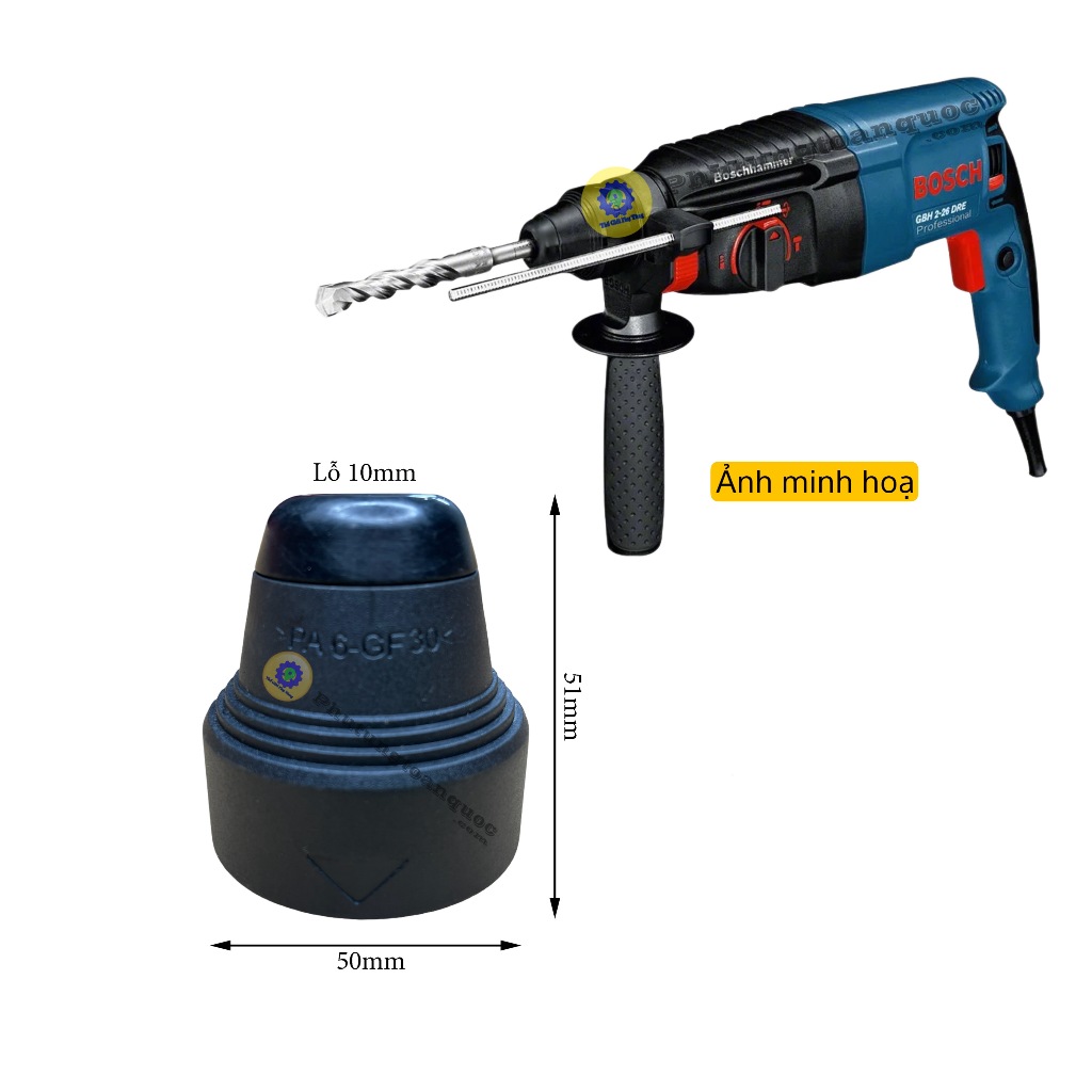 Đầu Gài Mũi - Giữ Mũi Máy Khoan 3 Chức Năng Bosch GBH 2-26 DRE Hoặc DCA AZC 05-26 Các Máy TQ Cùng Thông Số