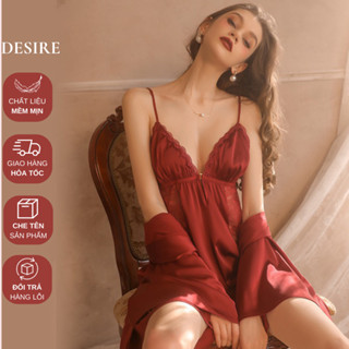 Set Váy ngủ hai dây có mút đệm ngực và áo choàng lụa cao cấp DESIRE VN-1690