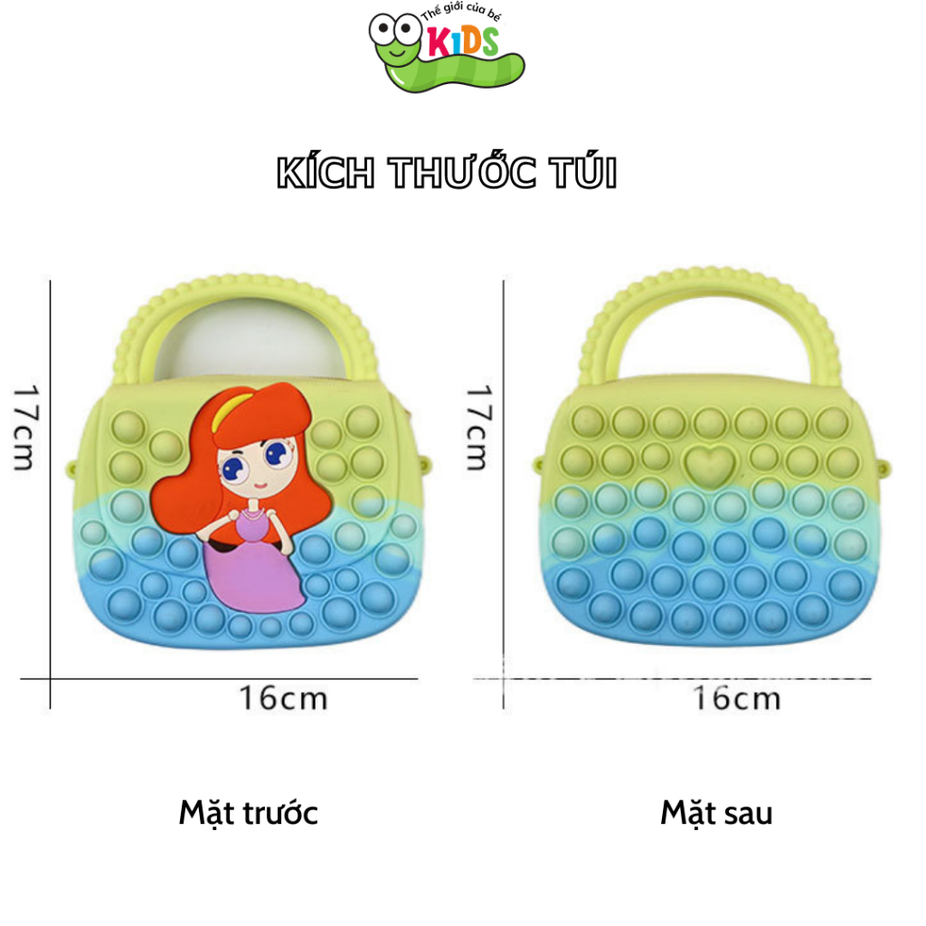 Túi POPIT đeo chéo có quai xách cho bé bóp bong bóng giảm căng thẳng hình công chúa dễ thương - TÚI CÔNG CHÚA 1/túi quai