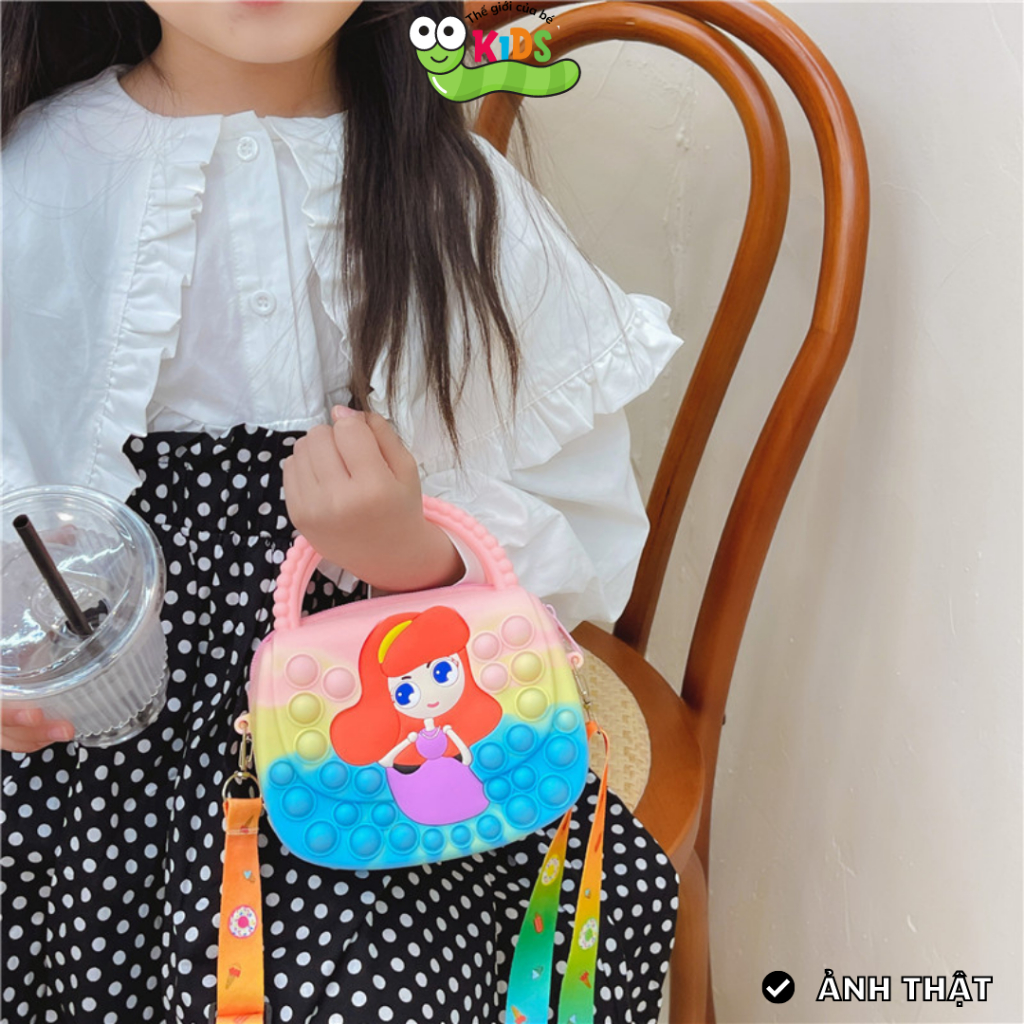 Túi POPIT đeo chéo có quai xách cho bé bóp bong bóng giảm căng thẳng hình công chúa dễ thương - TÚI CÔNG CHÚA 1/túi quai