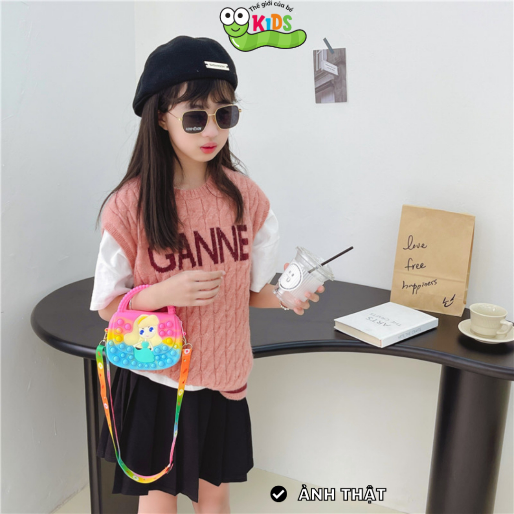 Túi POPIT đeo chéo có quai xách cho bé bóp bong bóng giảm căng thẳng hình công chúa dễ thương - TÚI CÔNG CHÚA 1/túi quai