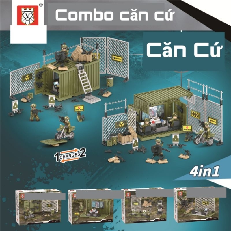 Đồ Chơi Lắp Ráp Xếp Hình Container ,Căn Cứ dã Chiến và Phụ Kiện 4 trong 1