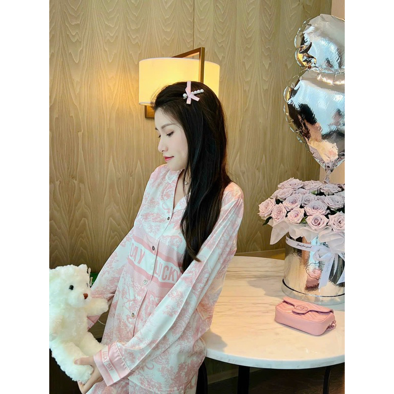 Bộ lụa satin Pyjamas cao cấp hoạ tiết loang