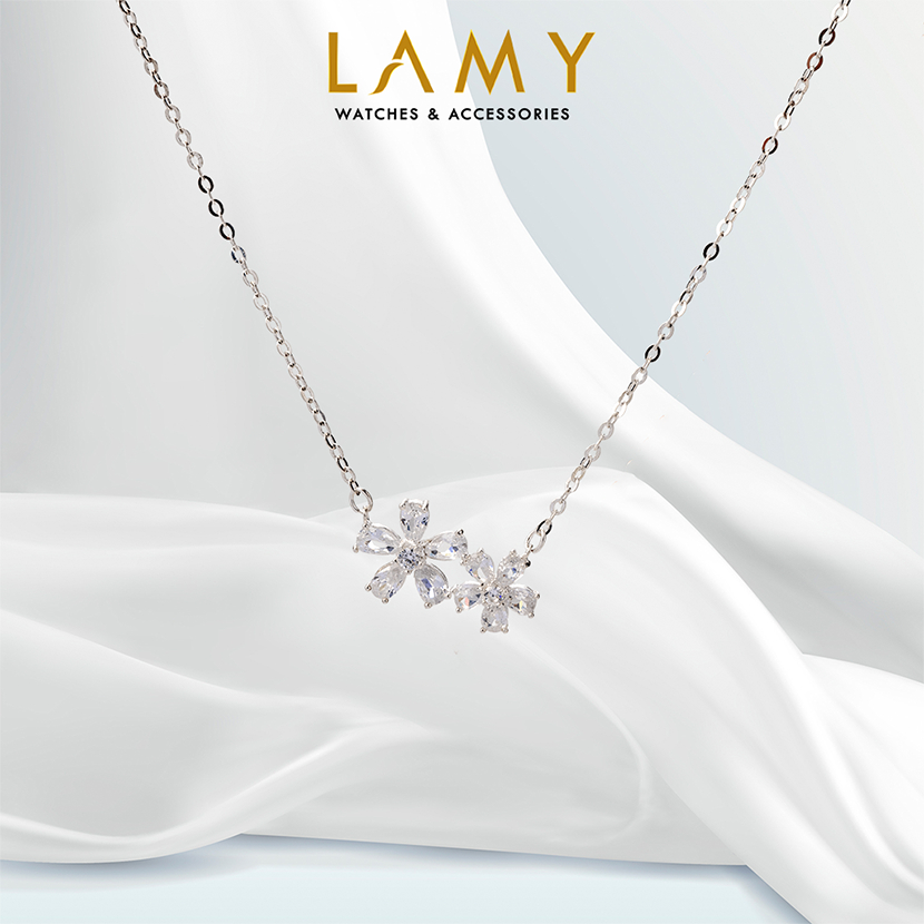 Dây chuyền bạc nữ CDE Sparkling Double Flowers Necklace Silver CDE6167SV
