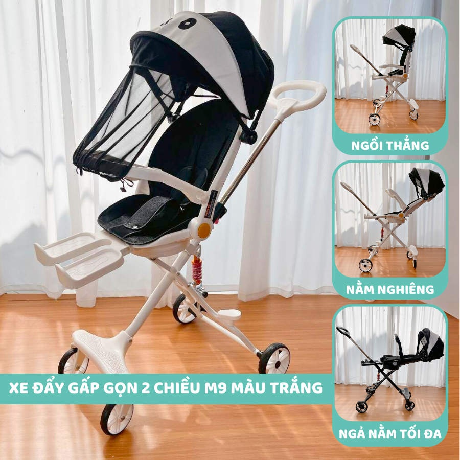 Xe đẩy gấp gọn 2 chiều cho bé kèm đệm và mái che M8/ M9
