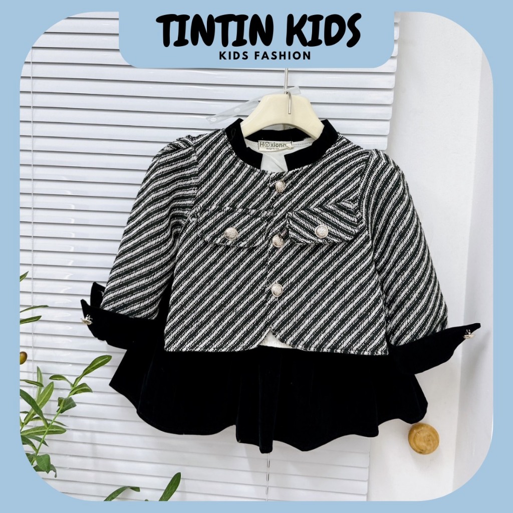 Sét dạ kẻ nhung 2 màu cho bé gái, bộ đồ cho bé 7-16kg cao dưới 1m