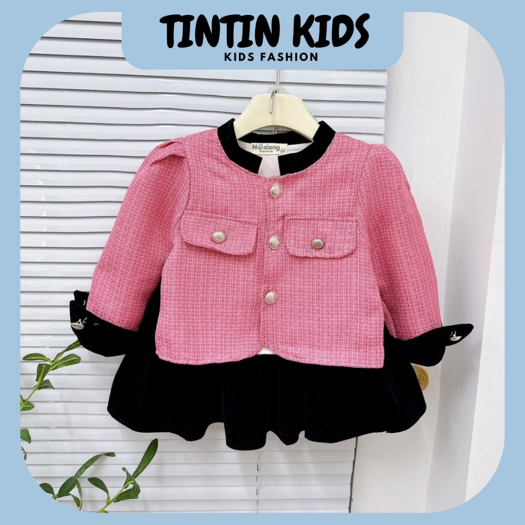 Sét dạ kẻ nhung 2 màu cho bé gái, bộ đồ cho bé 7-16kg cao dưới 1m