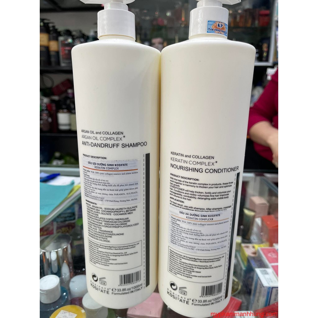 Cặp Dầu Gội Xả Dưỡng Sinh KOSIFATE Keratin Complexx 1000ml x2