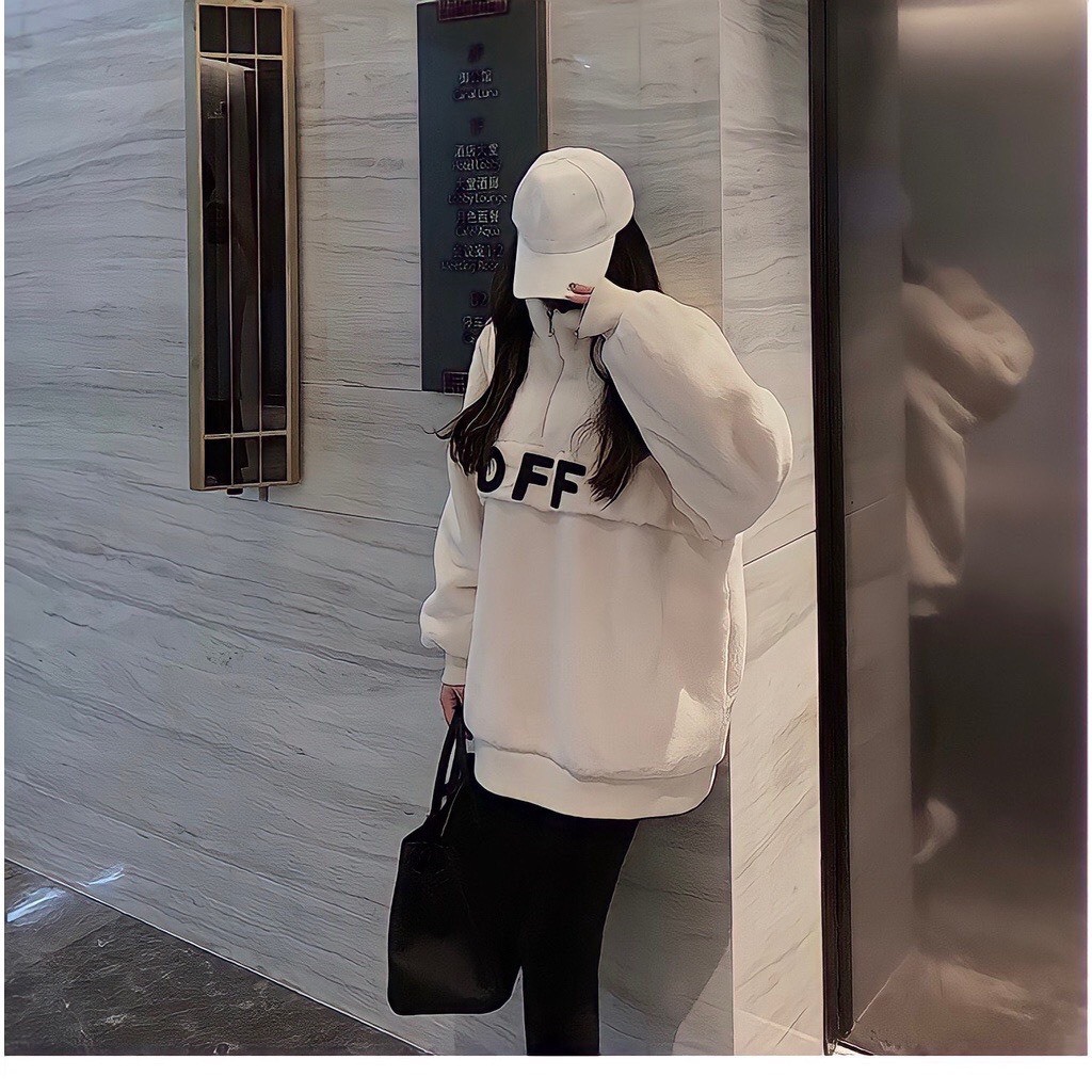 Áo Khoác, Áo Khoác Lông Họa Tiết OFF Trắng Form Rộng Unisex