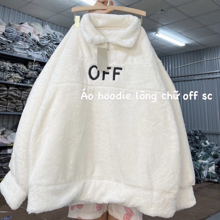 Áo Khoác, Áo Khoác Lông Họa Tiết OFF Trắng Form Rộng Unisex