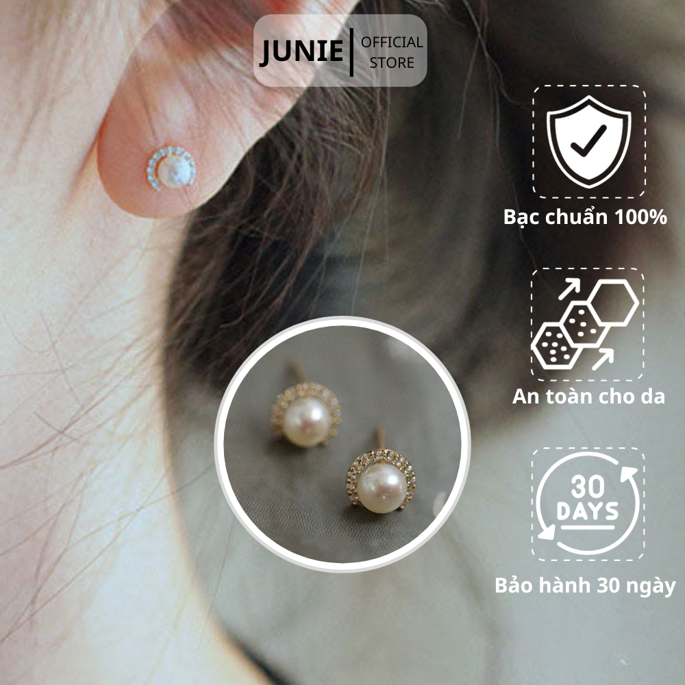 Bông Tai Bạc JUNIE Bạc Mạ Vàng Đính Ngọc Trai E-KIARA