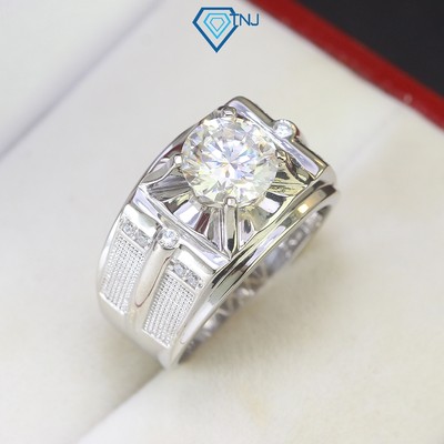 Nhẫn bạc nam Moissanite 8.0mm xi bạch kim kèm thẻ tra cứu đá 2 Carat cao cấp NNAM0057 - Trang Sức TNJ