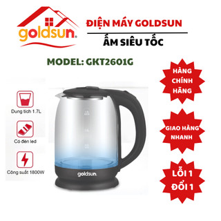 Ấm siêu tốc thủy tinh chịu nhiệt 1,7L 1800W đun sôi trong 3p, tự ngắt khi sôi Goldsun, chính hãng