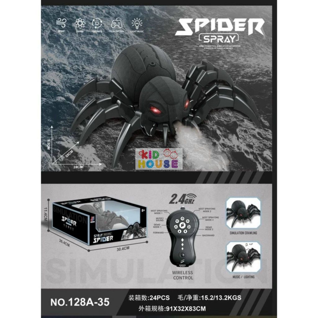 Đồ chơi mô hình nhện điều khiển từ xa nhả khói, có lông, cỡ lớn, nhện lông Tarantula điều khiển xoay 360 độ, mắt sáng