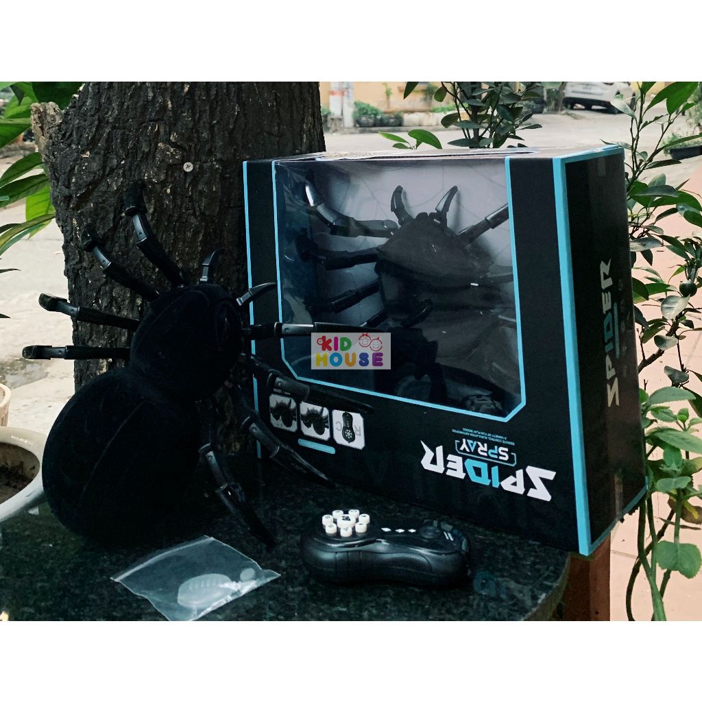 Đồ chơi mô hình nhện điều khiển từ xa nhả khói, có lông, cỡ lớn, nhện lông Tarantula điều khiển xoay 360 độ, mắt sáng