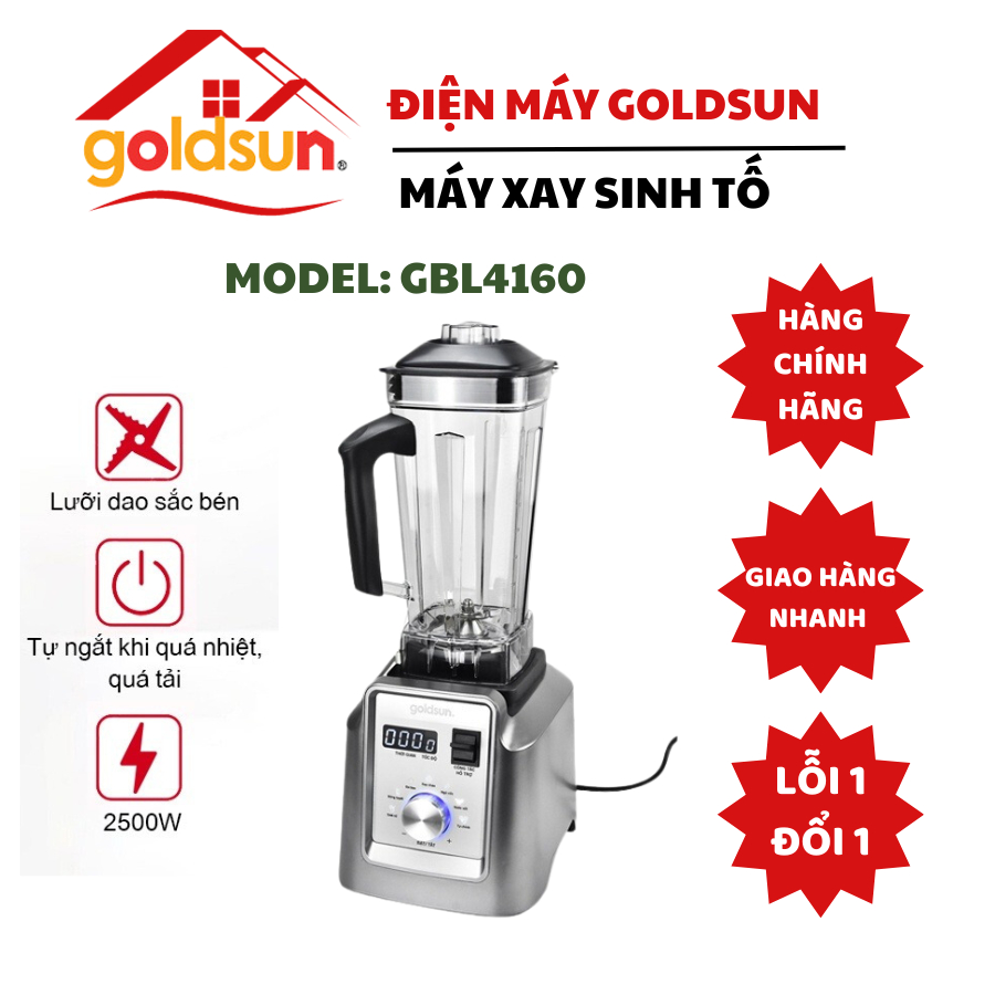 Máy xay sinh tố Goldsun GBL4140 công suất 500W 2 cối xay thủy tinh cao cấp lưỡi dao 6 cánh inox không gỉ, bảo hành 12T