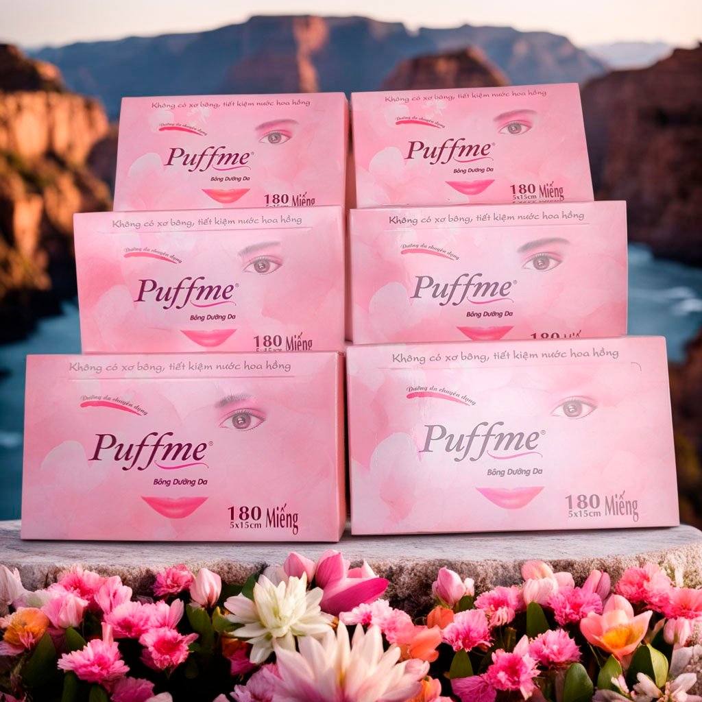 Combo 6 hôp-Sự tiện lợi hàng ngày của bông dưỡng da Puffme 180m - Mềm mại như mây