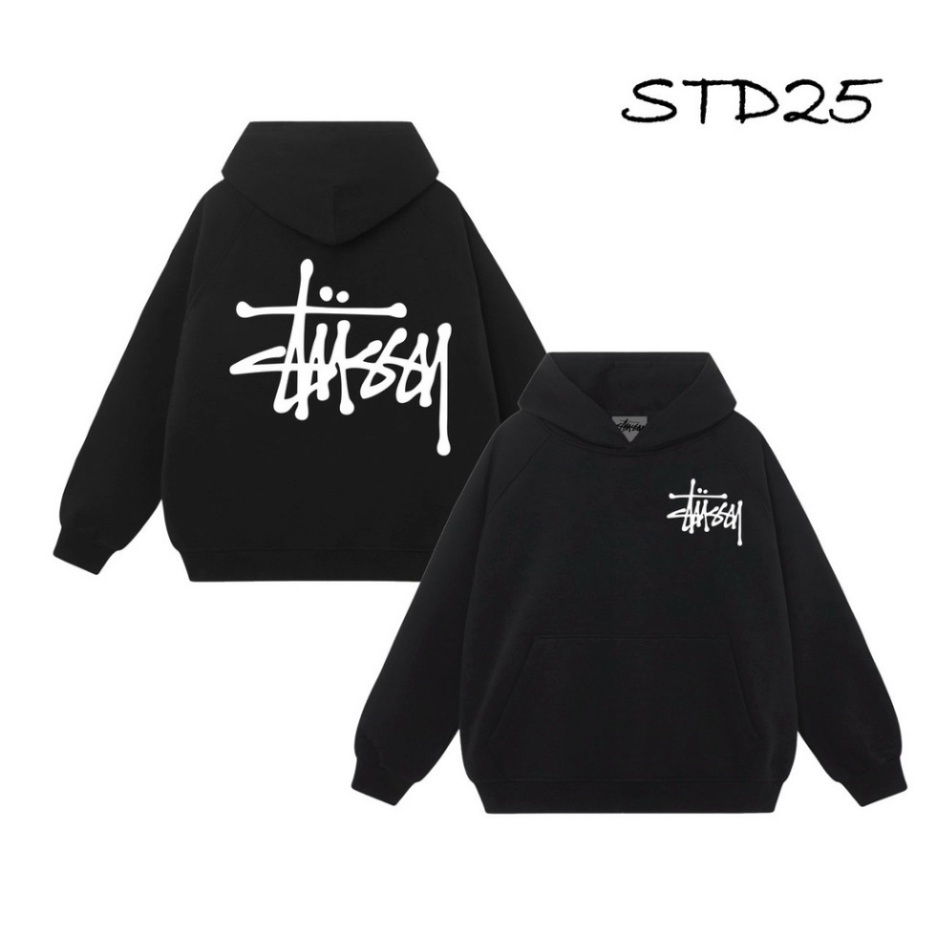 Áo Hoodie Stussy chữ trắng/đen, Áo Nỉ Hoodie chất nỉ bông Hàn, dáng  from rộng, nam nữ đều mặc được