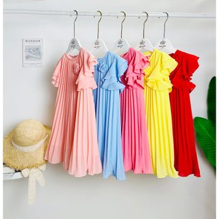 Đầm dập ly quạt tay đính hoa điệu đà bé gái