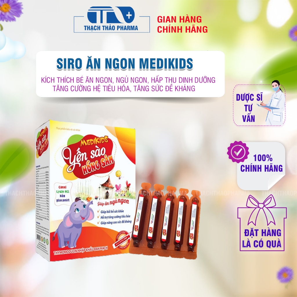 SIRO YẾN SÀO HỒNG SÂM GIÚP KÍCH THÍCH ĂN NGON, NGỦ NGON CHO BÉ MEDIKIDS- HỘP 20 ỐNG