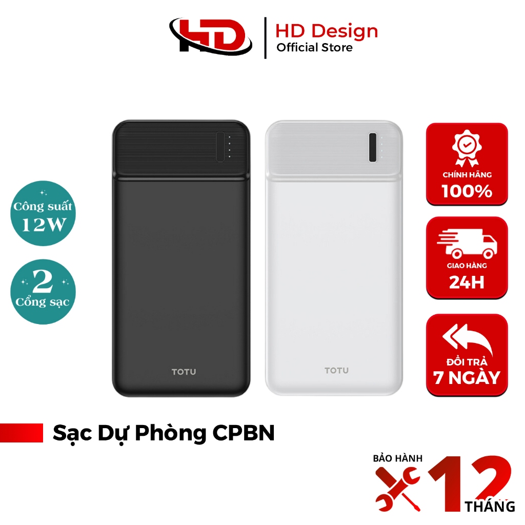 Sạc Dự Phòng TOTU CPBN-046 / CPBN-047 Dung Lượng 10000mah / 20000mah - Thiết Kế 2 Cổng USB - Chính Hãng HD DESIGN