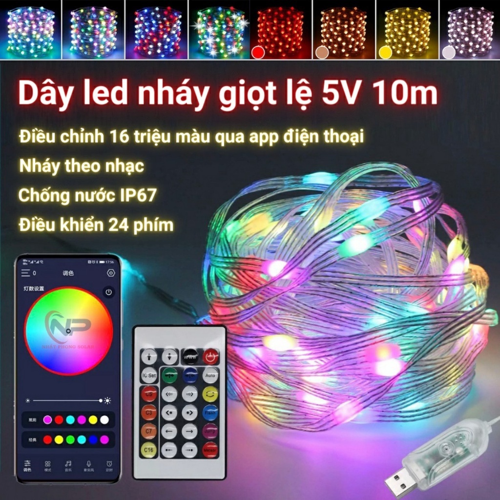 Đèn Led Đuổi 10M RGB, 5V, 16 Triệu Màu Cảm Biến Âm Thanh thông minh IP67