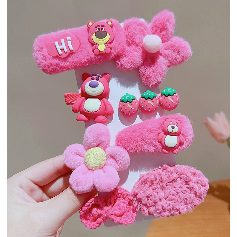 Mũ Tai Bèo Hình Gấu Dâu Lotso Siêu Cưng Cho Bé Gái 6-15 tuổi, họa tiết dễ thương